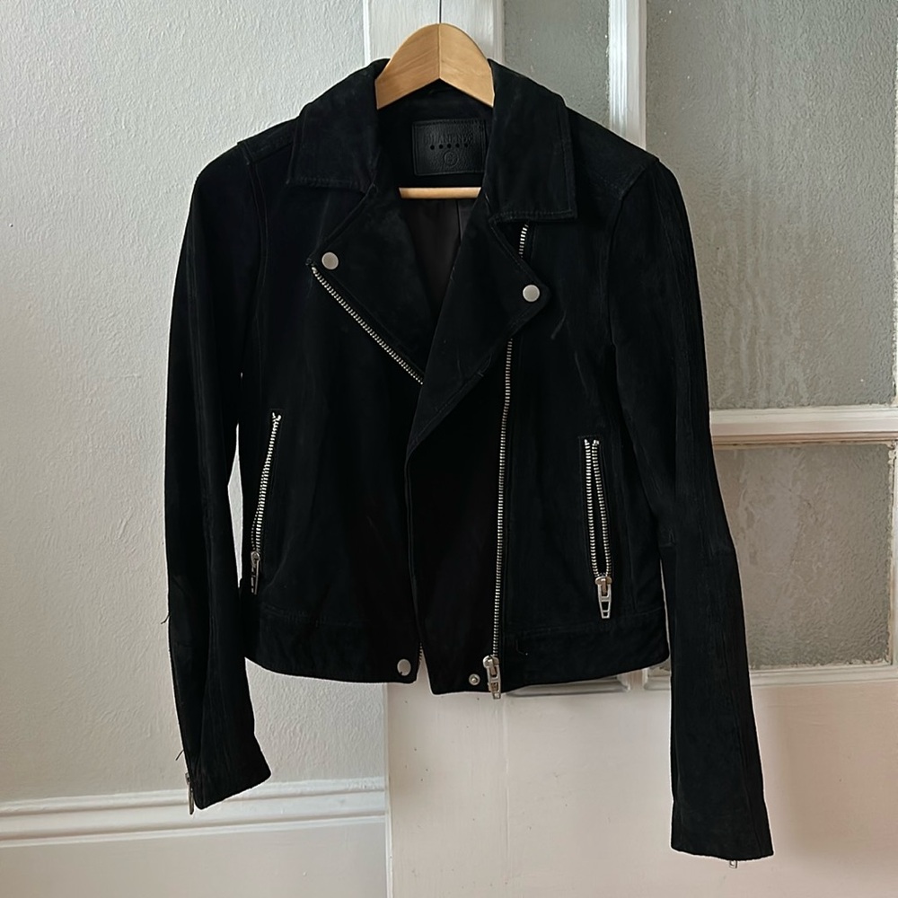 BLANKNYC women’s suede moto leather jacket